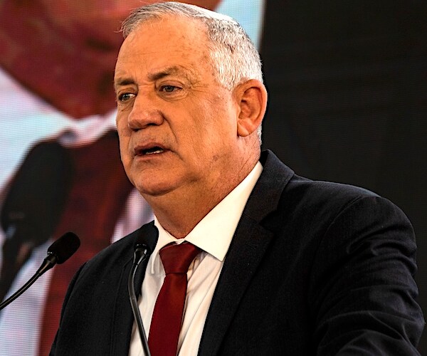 Israeli Defense Minister Benny Gantz speaks during a concert