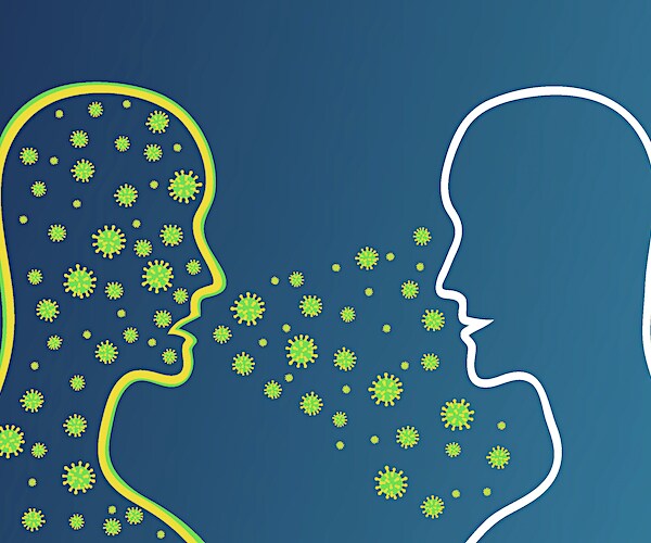 a graphic showing human to human airborne virus transmission