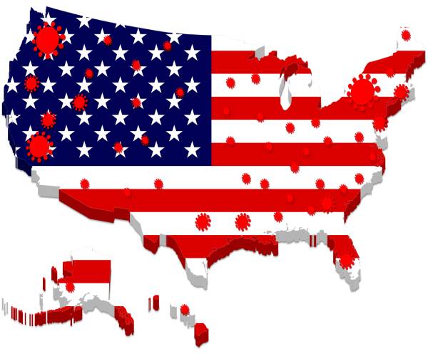 map of the united states with covid hotspots displayed