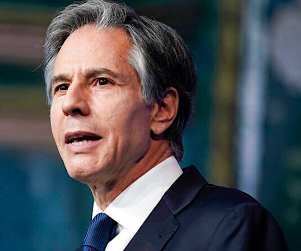 antony blinken speaks to the media from the white house