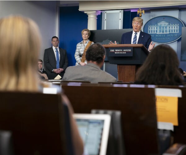 us president donald trump during a coronavirus task force briefing at the white house