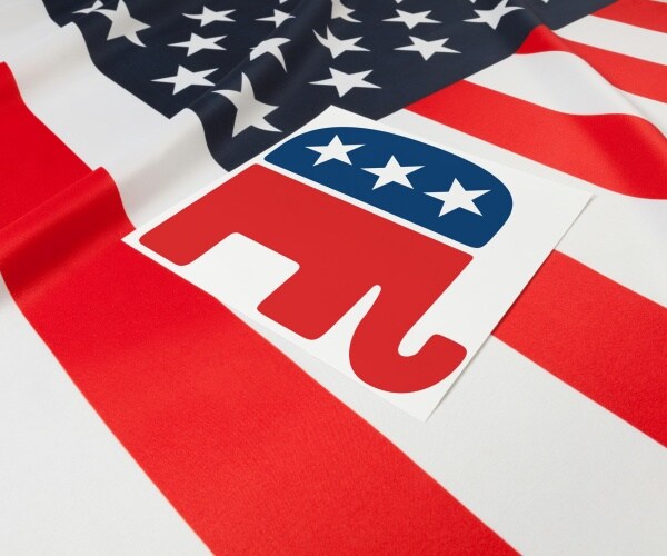 ruffled flag series flag of us with republican party symbol over it