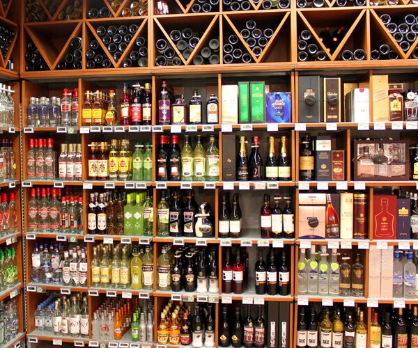 bottles of alcohol in a store