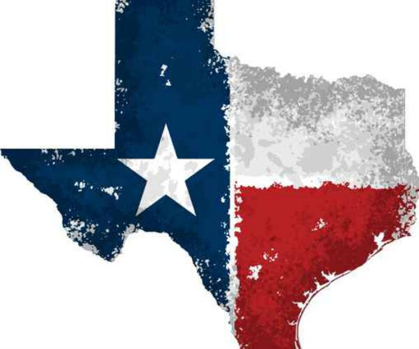 red, white and blue state map of texas