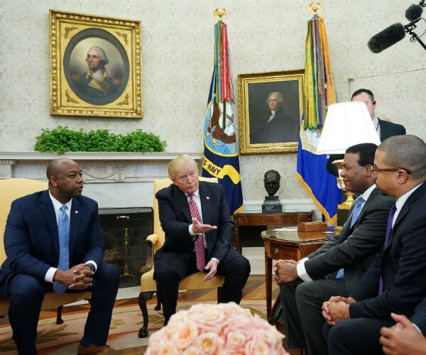 us president donald trump in the oval office discussing opportunity zones 