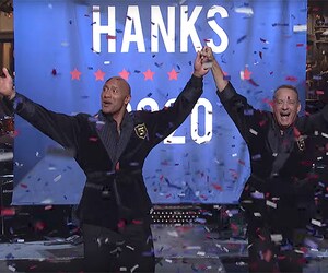 Johnson-Hanks 2020 Ticket Catches Fire on 'SNL' (Video)