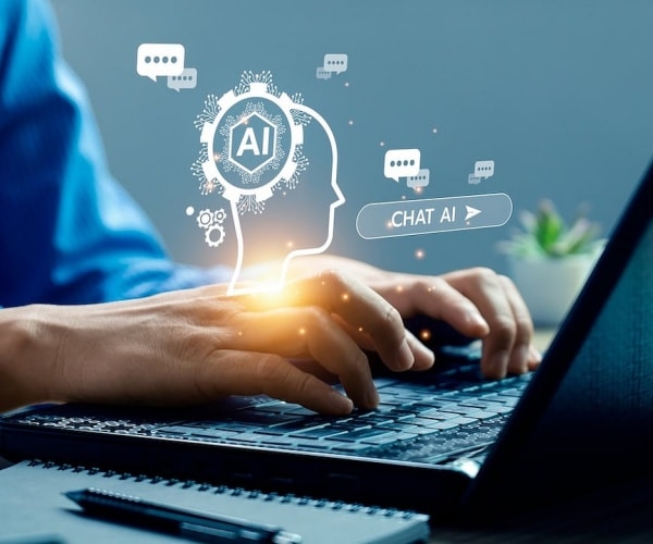 man at laptop using artificial intelligence to search health topics