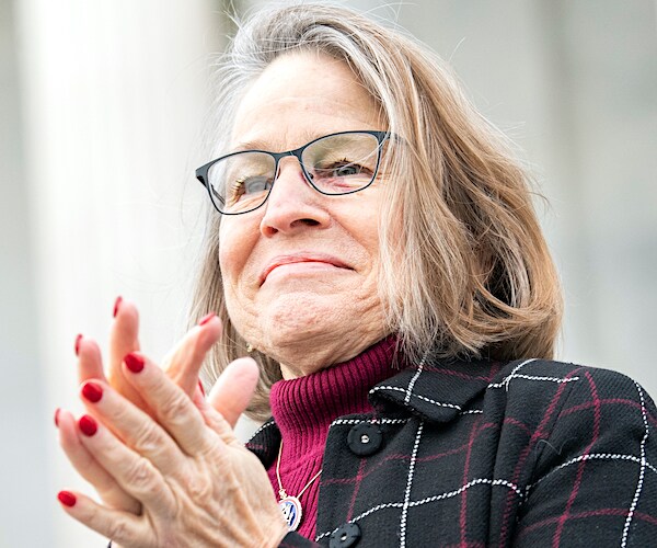 mariannette miller-meeks claps during a campaign ceremony