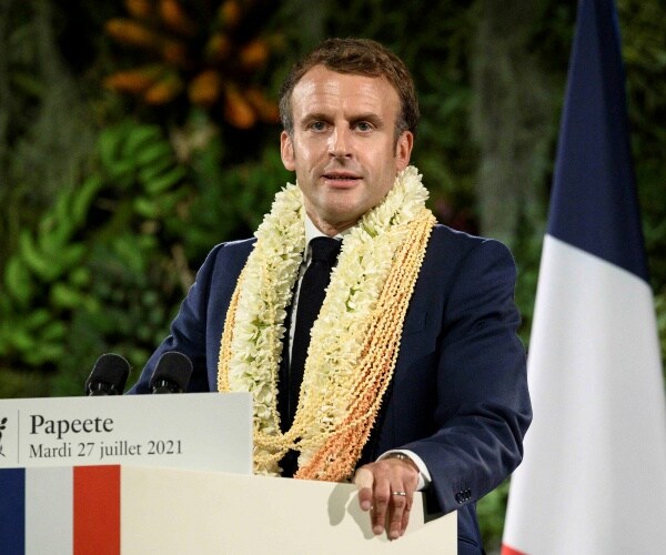 France's President Emmanuel Macron making a speech.