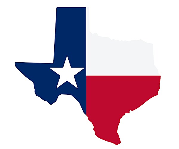 the texas state map with the flag within its borders