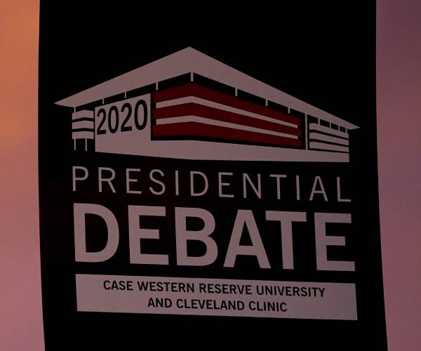 banner advertising the debate