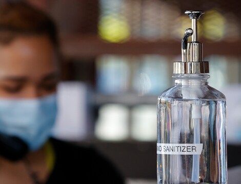 a bottle of hand sanitizer at a restaurant in decatur georgia