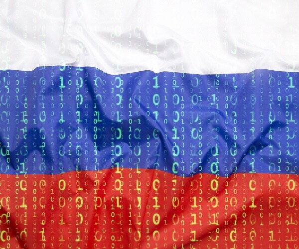 binary code on russian flag