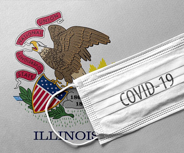 an illinois state shield with a face mask marked coronavirus