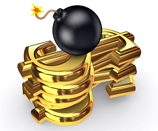 time bomb on top of golden dollar symbol