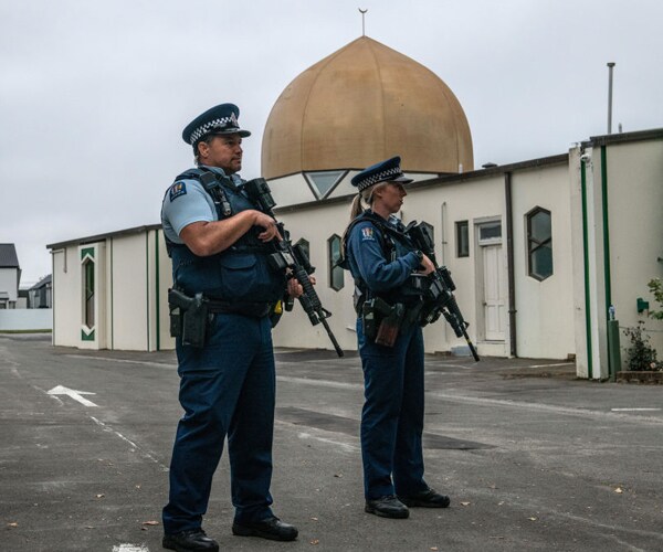 Police at the scene of the New Zealand mosque shootings in March