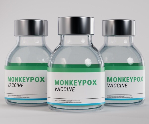 3 vials labeled 'monkeypox vaccine'
