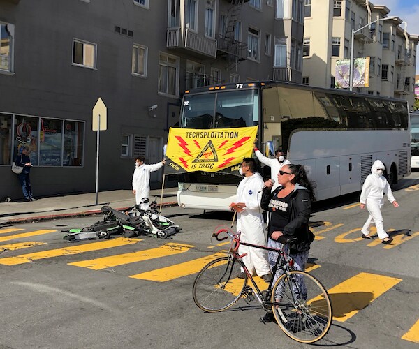 San Francisco Scooter Protest Blocks Google Worker Buses