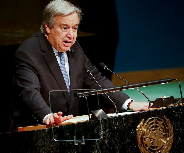 United Nations Secretary-General Antonio Guterres speaks to the united nations