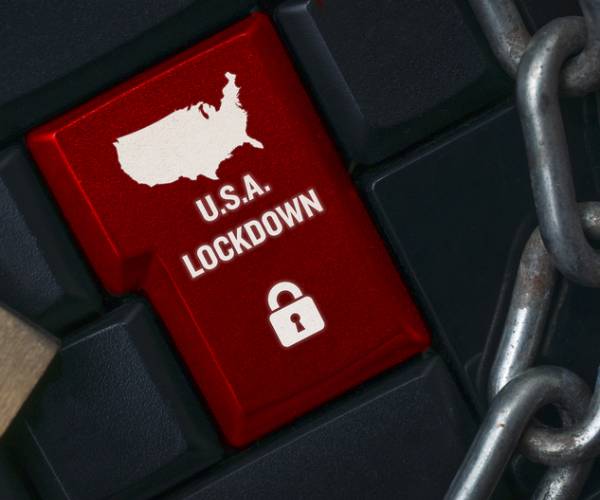 a computer keyboard with U S A lockdowns written on it