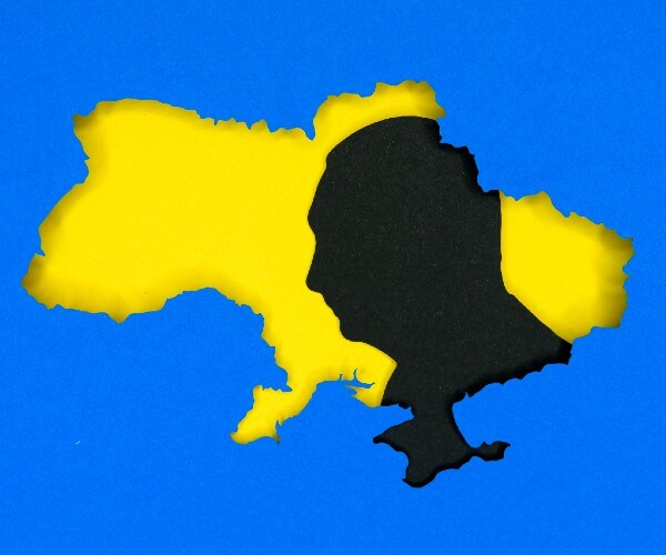 map of ukraine with putin profile inside