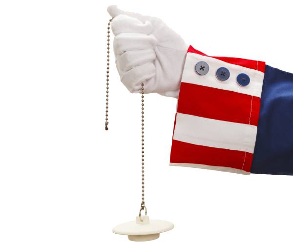 arm of uncle sam pulling a drain plug