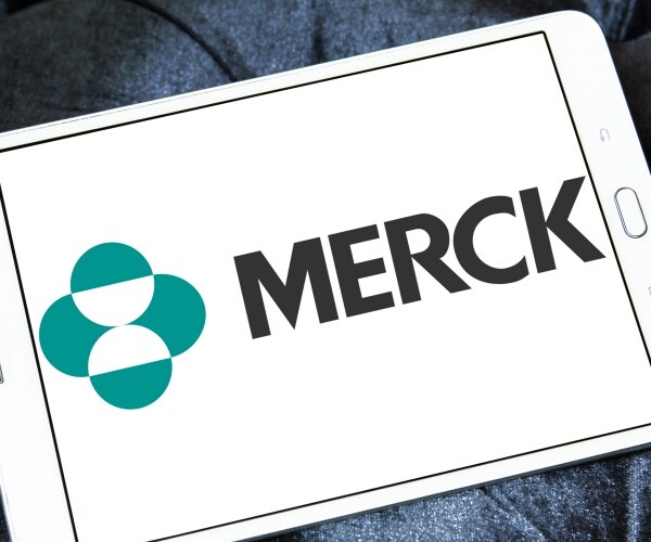 Merck logo on screen of tablet