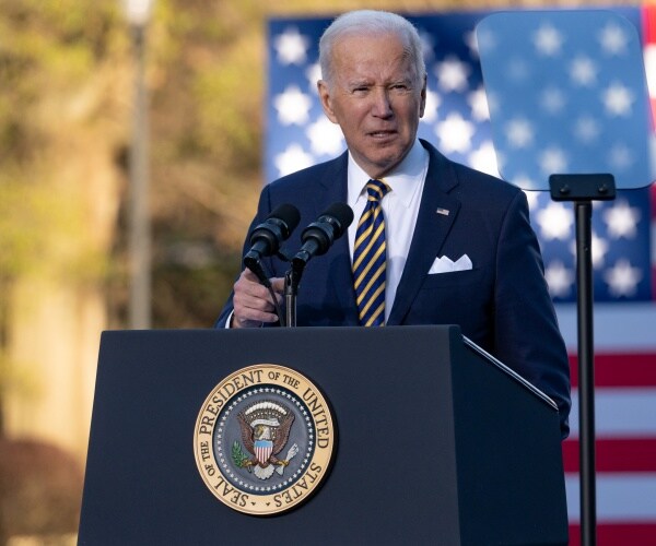 U.S. President Joe Biden speaks to a crowd