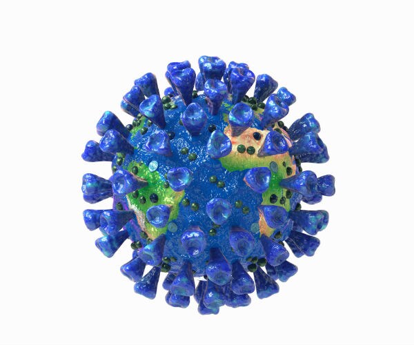 a computer generated coronavirus as world map