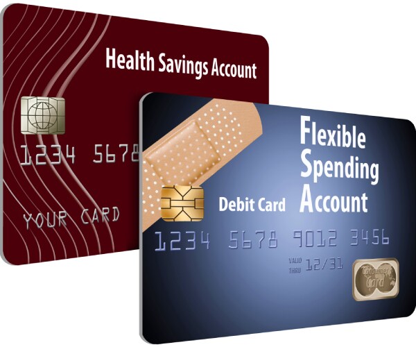 two debit cards labled health savings account and flexible spending account
