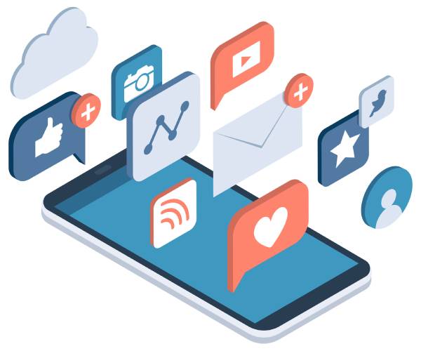 social media apps floating above a smart phone