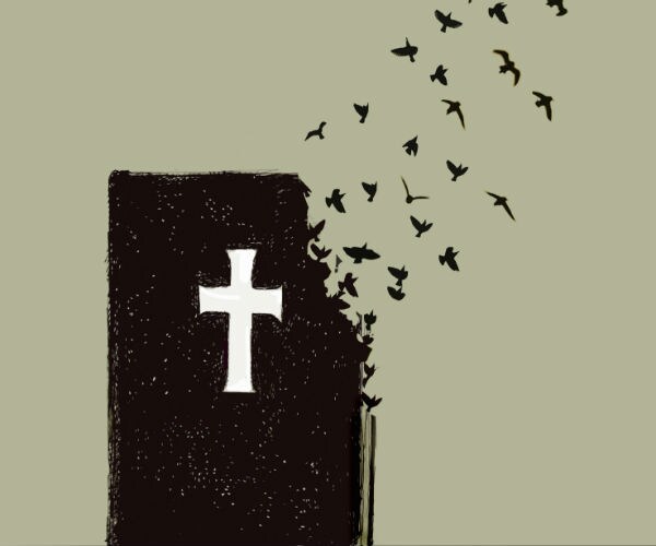 graphic shown a crumbling bible 