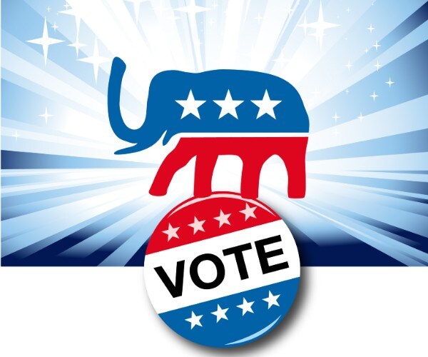 republican elephan symbol over a vote button