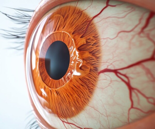 close-up of blood vessels of eye