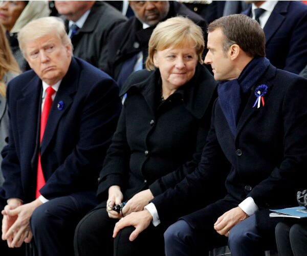 trump merkel and macron in paris during veterans ceremonies