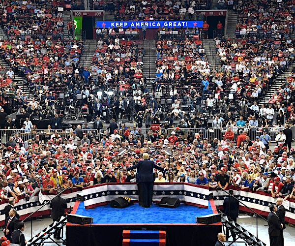 president donald trump speaks to a packed rally in sunrise, florida