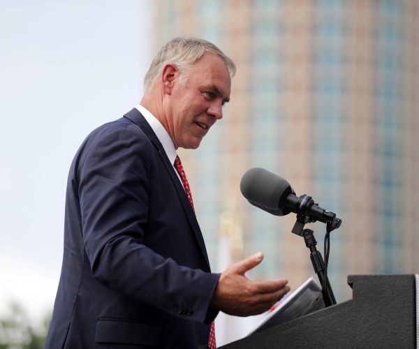 u.s.interior secretary ryan zinke speaks at the dedication for gateway arch national park.