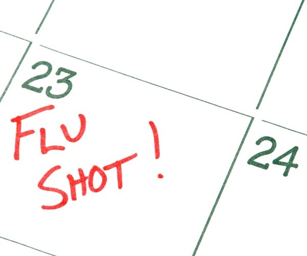 'Flu Shot!' written into calendar in red ink