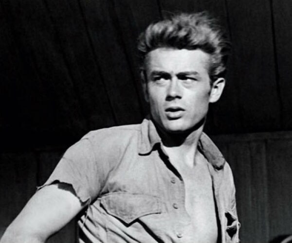 james dean is shown in a black and white photo