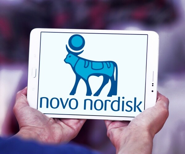 Novo Nordisk logo on screen of tablet