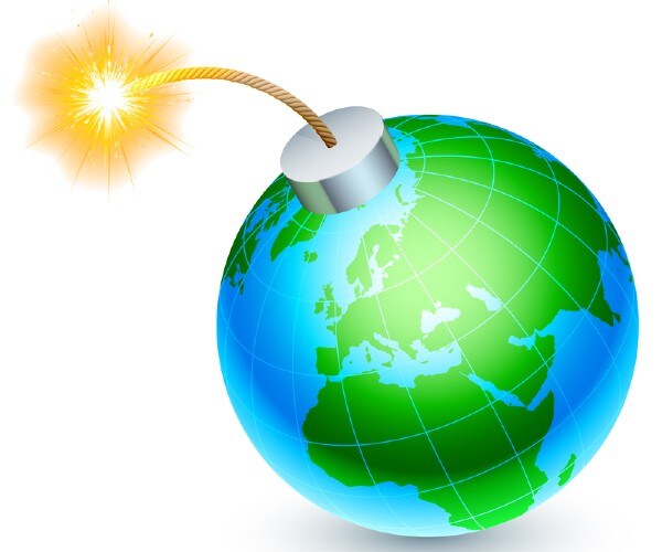 graphic of the earth as a lit bomb
