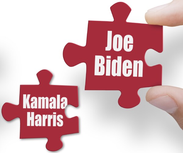 matching jigsaw puzzle pieces labled joe biden and kamala harris