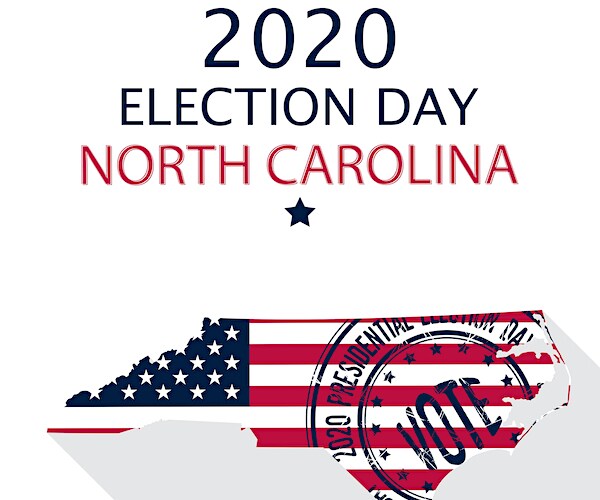 a north carolina map with a graphic showing election day 2020