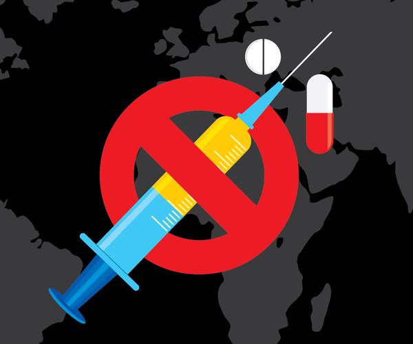 map of world with drugs and a circle with bar over it
