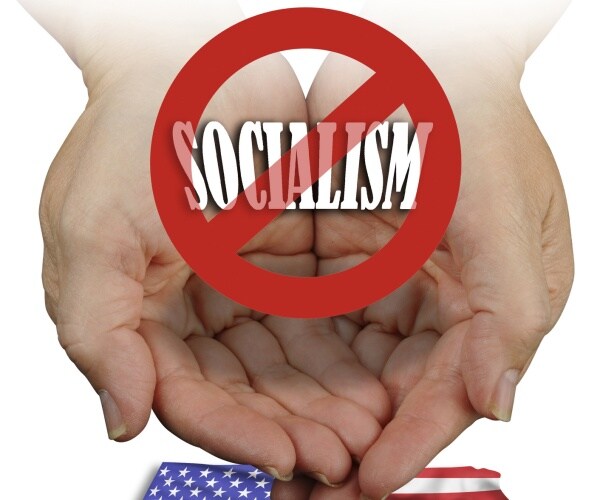 no socialism in america with american flag waving