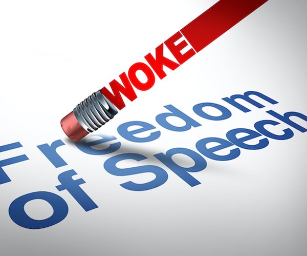 an illustration showing a pencil being used to erase the words free speech