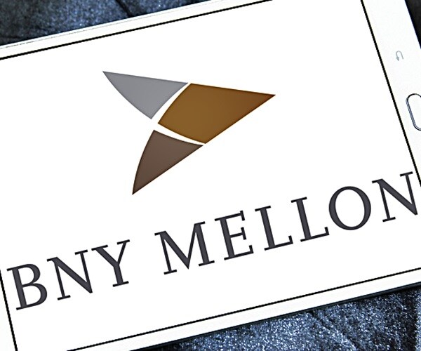  bank of new york mellon corp. corporate logo symbol emblem on computer pad screen
