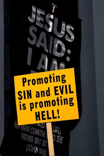 Protesters Picket Ceremony of Lesbian Couple