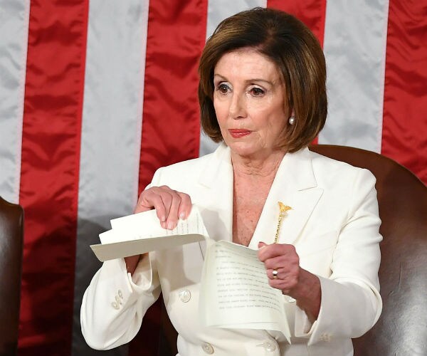 us house speaker rep nancy pelosi democrat of california tears up the president donald trump sotu for this year 