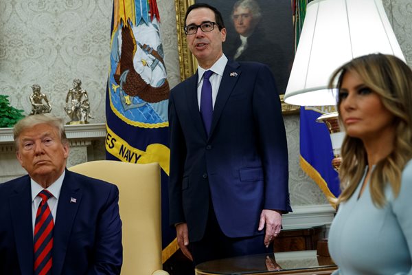 us president donald trump first lady melania trump and us treasury secretary steve mnuchin
